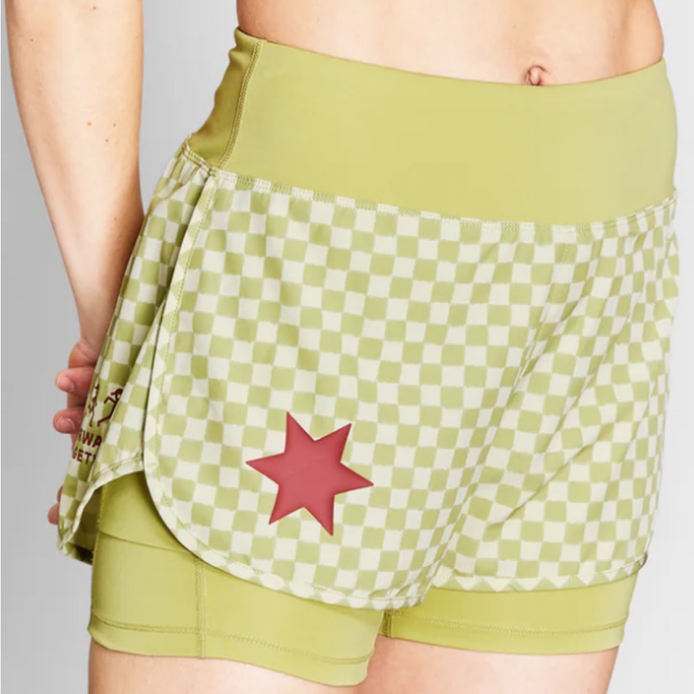 Green Athletic Shorts with Red Star